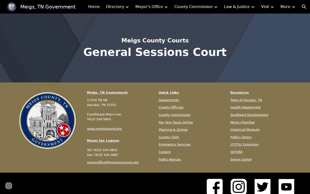 Meigs County warrant search source, General Sessions Court contact page