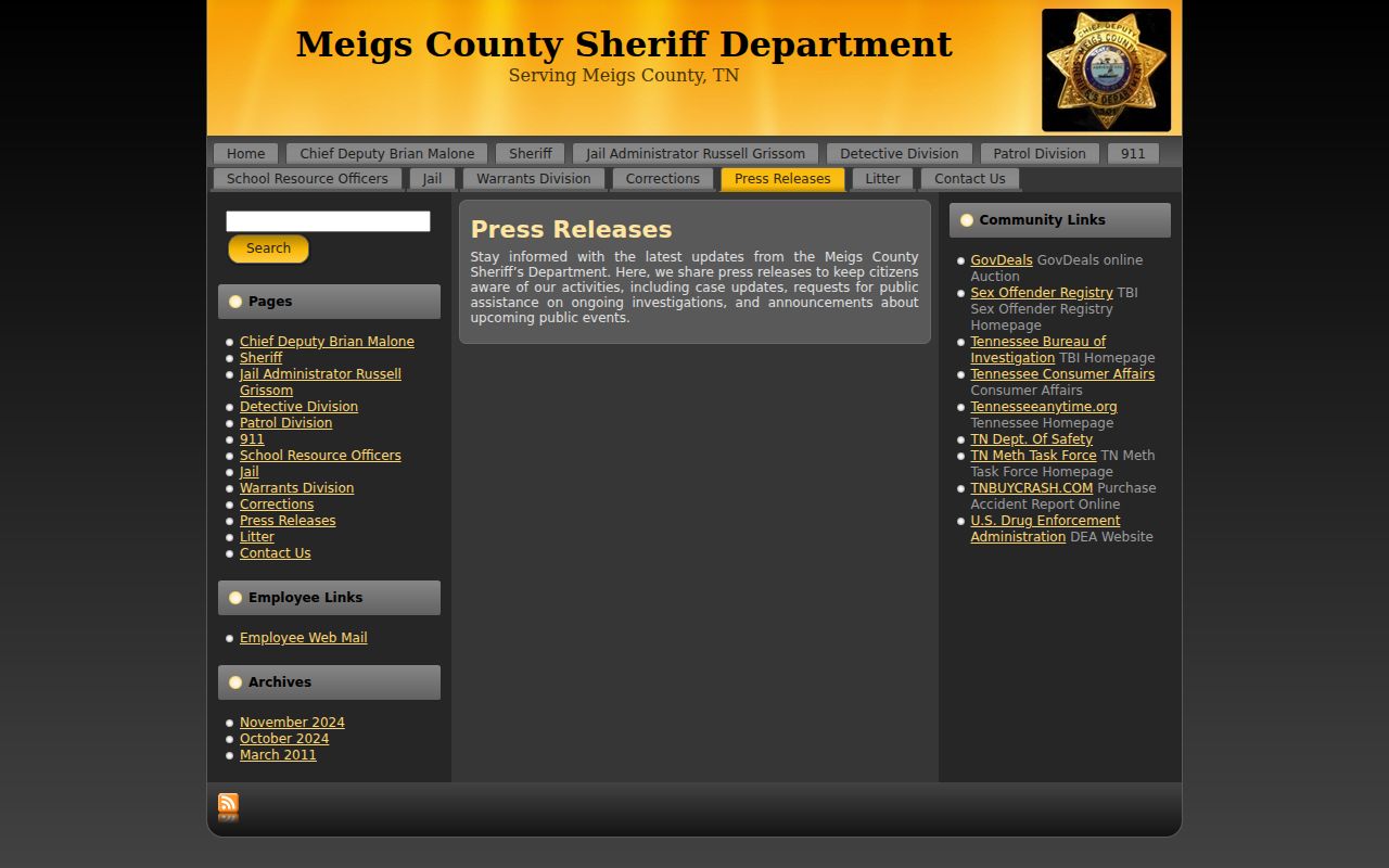 Meigs County active warrant source, sheriff press-release archive