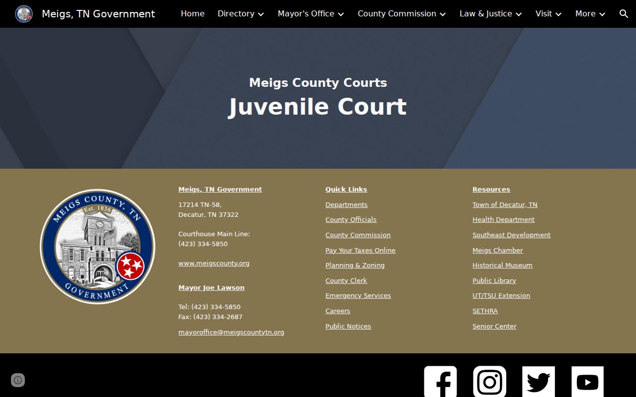 Meigs County arrest warrant source, Juvenile Court contact information