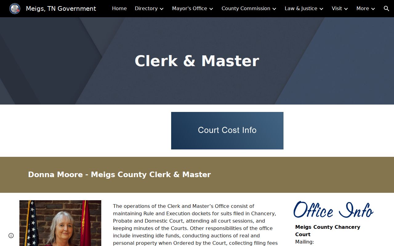 Meigs County bench warrant source, Clerk and Master office information