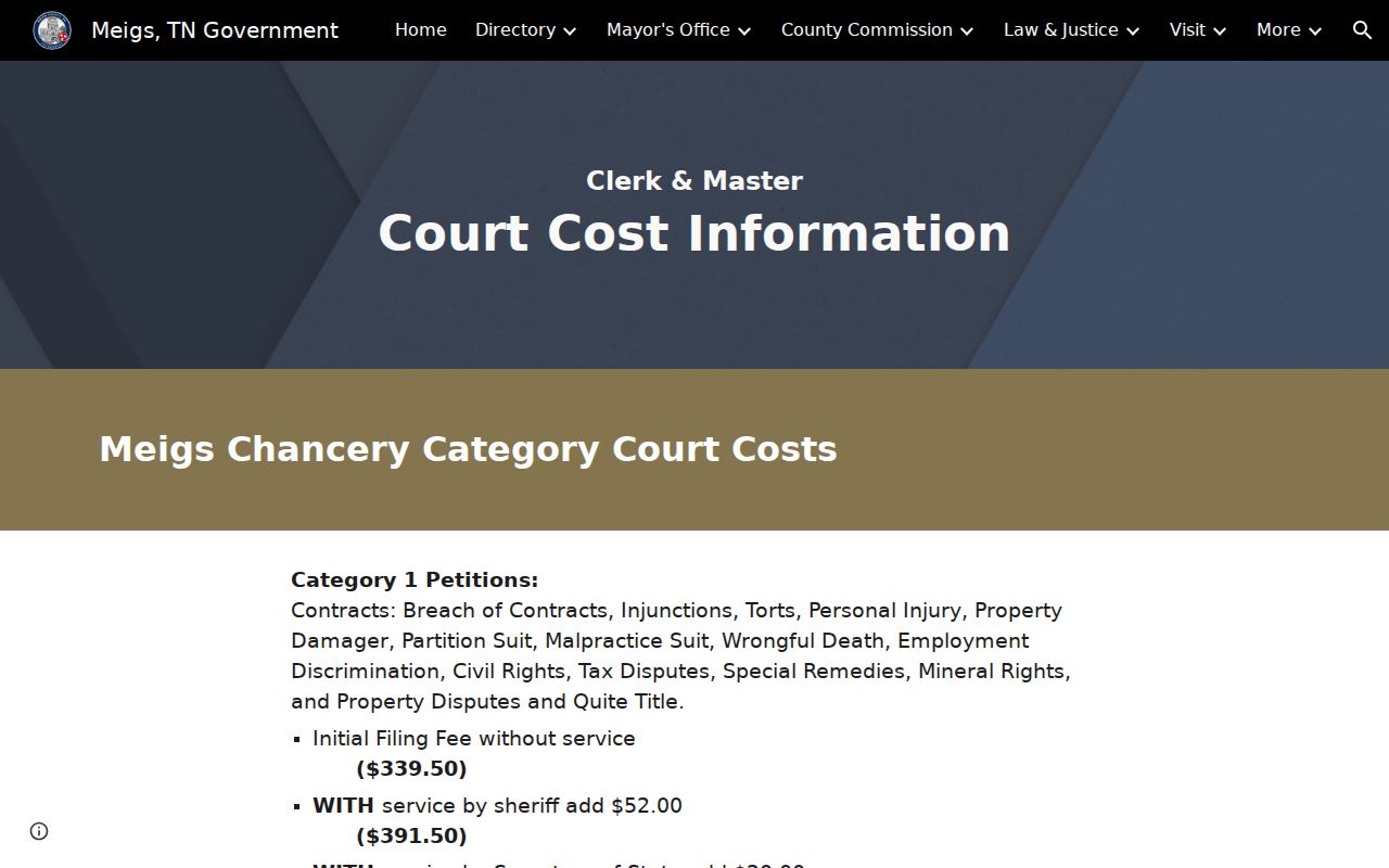 Meigs County bench warrant source, Clerk and Master body-attachment service costs