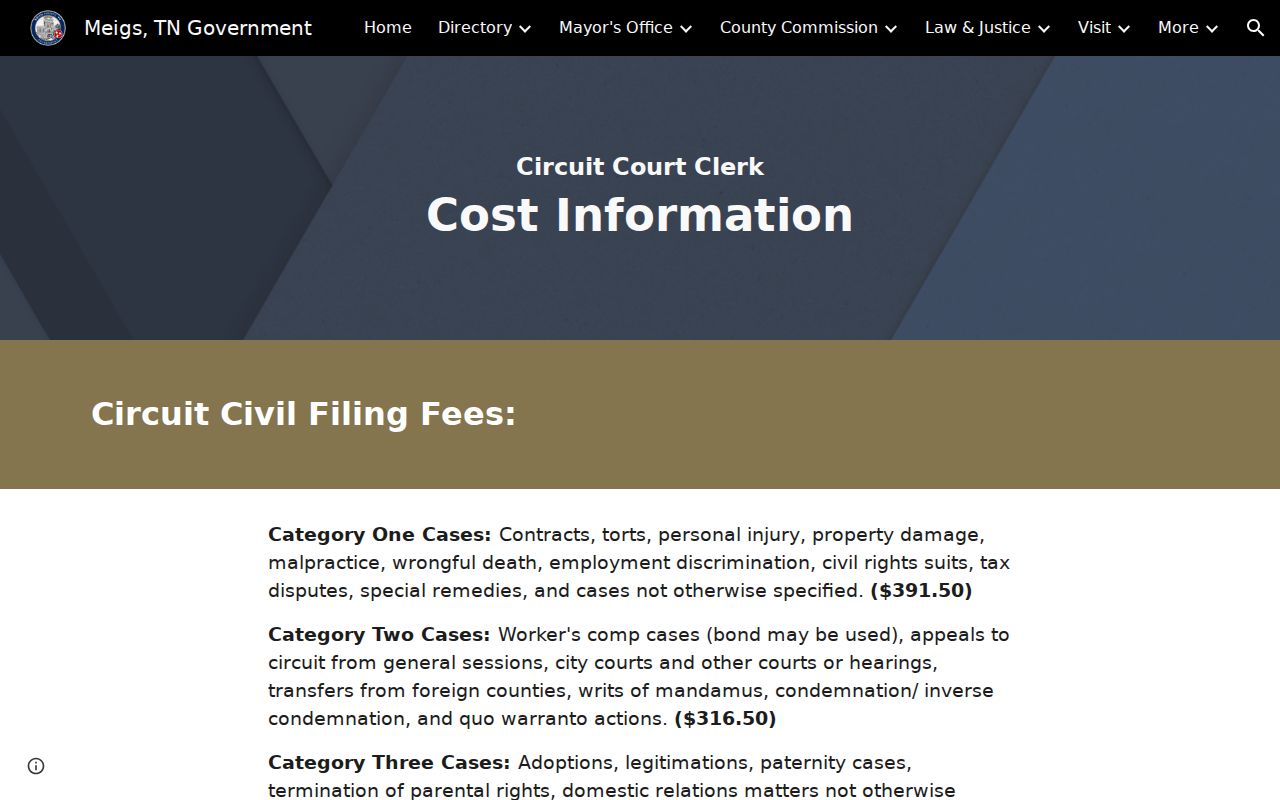 Meigs County bench warrant source, county court cost information