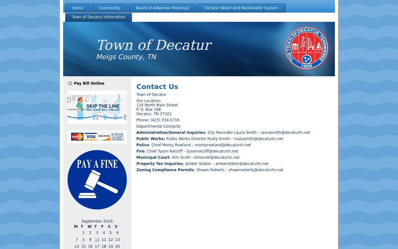 Meigs County municipal court warrant source, Decatur town and court contact page