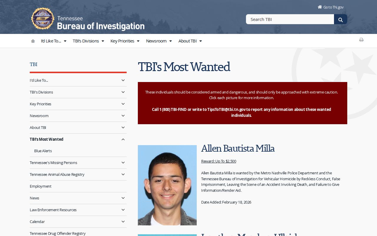 Meigs County most wanted source, official TBI curated program page