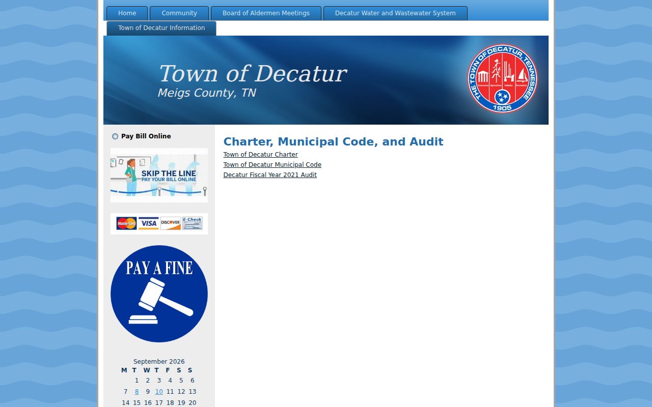 Meigs County municipal court warrant source, Decatur Town Court charter