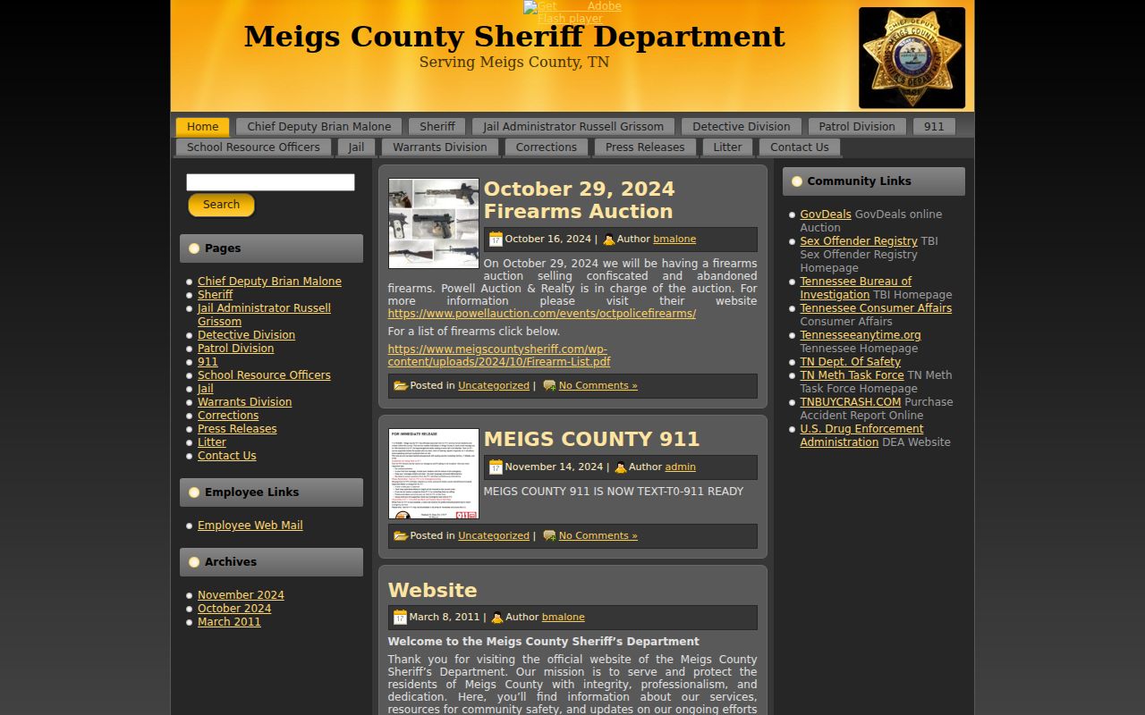 Meigs County active warrant source, official sheriff department website