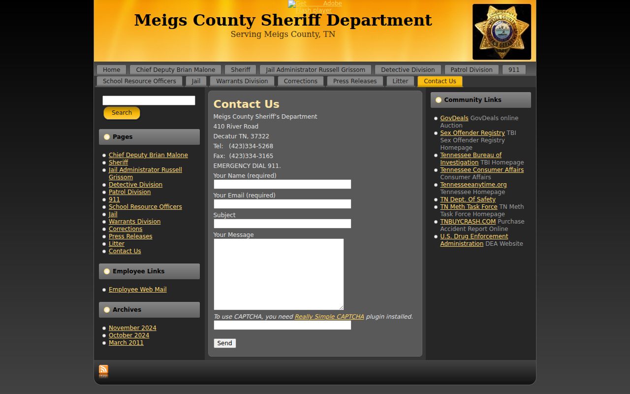 Meigs County warrant records source, sheriff contact information